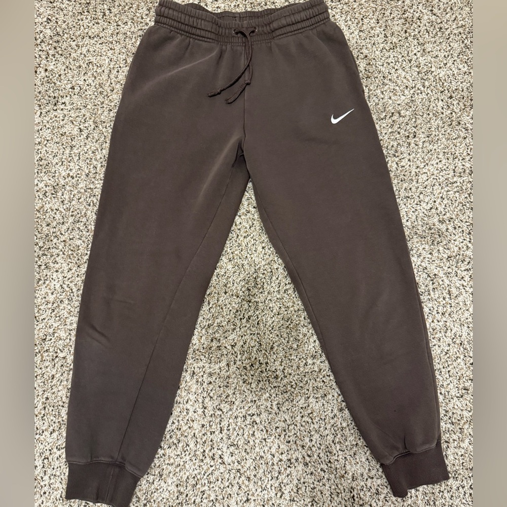 Nike Brown Track Joggers with White Swoosh